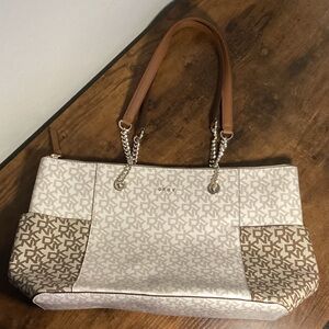 DKNY Tan and Cream Shoulder Bag